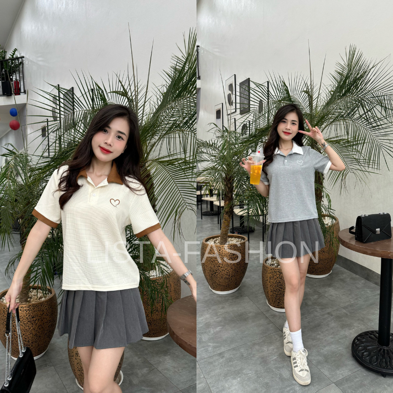 Conbo 2 Áo Thun Nữ Polo Lista Babytee Họa Tiết Thêu Trái Tim Bigsize ( Mã 2 ) | BigBuy360 - bigbuy360.vn