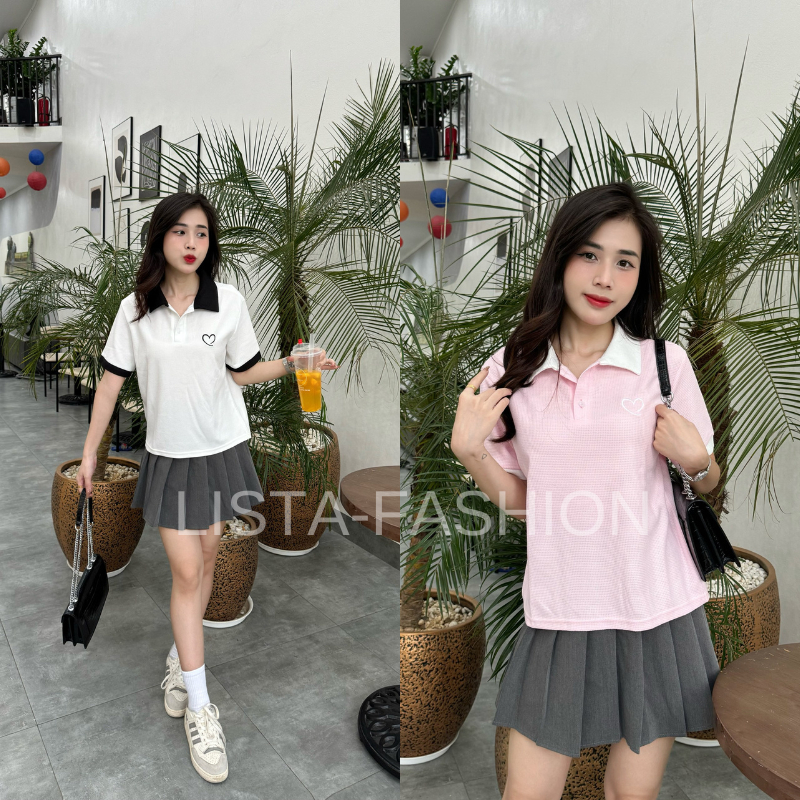 Conbo 2 Áo Thun Nữ Polo Lista Babytee Họa Tiết Thêu Trái Tim Bigsize ( Mã 2 ) | BigBuy360 - bigbuy360.vn