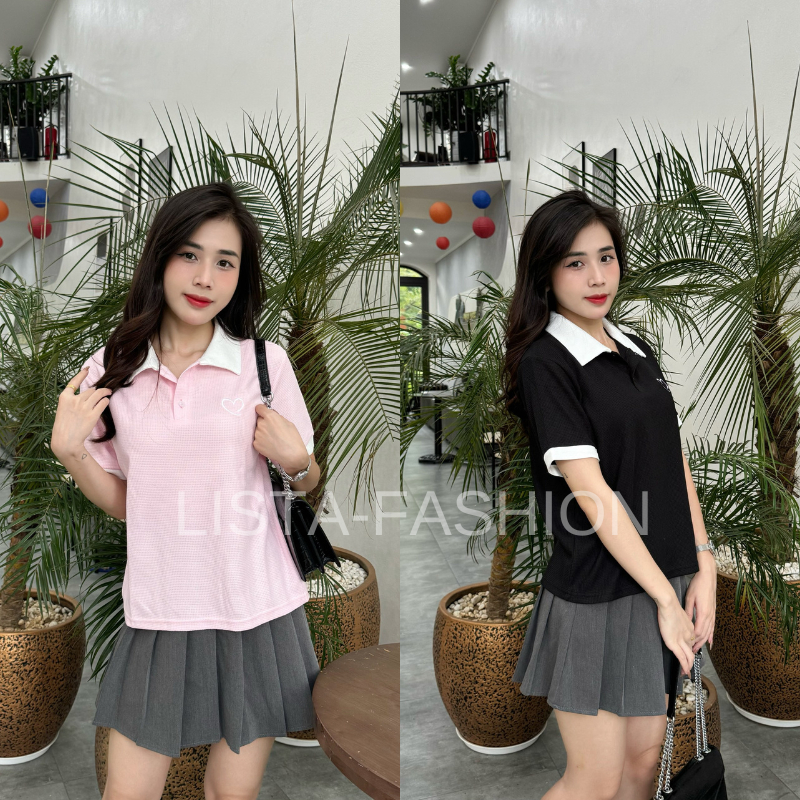 Conbo 2 Áo Thun Nữ Polo Lista Babytee Họa Tiết Thêu Trái Tim Bigsize ( Mã 2 ) | BigBuy360 - bigbuy360.vn