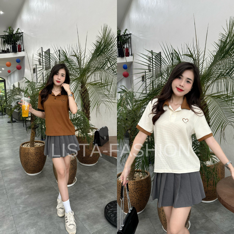 Conbo 2 Áo Thun Nữ Polo Lista Babytee Họa Tiết Thêu Trái Tim Bigsize ( Mã 2 ) | BigBuy360 - bigbuy360.vn
