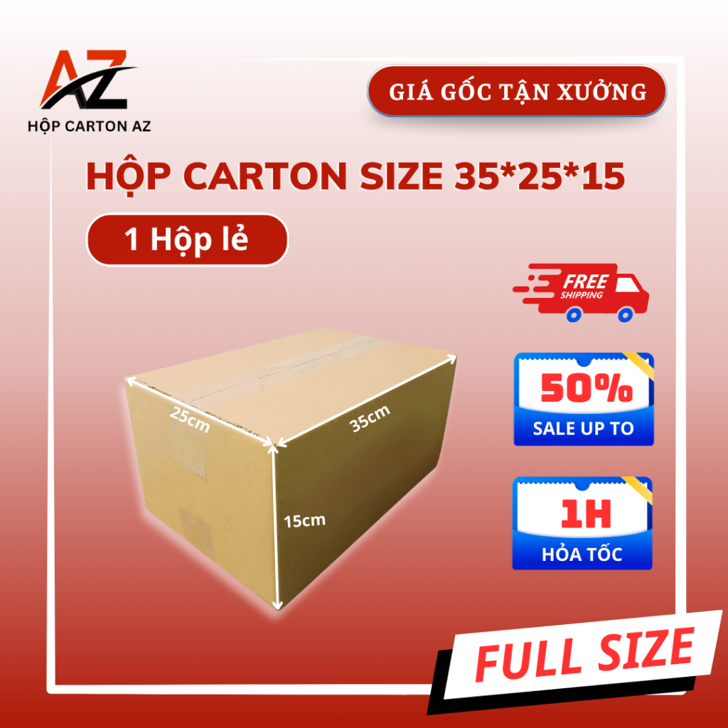35x25x15 Combo 10 Hộp carton đóng hàng - Hộp Carton AZ