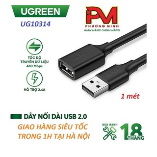 Cáp nối dài usb 2.0 dài 1m chính hãng ugreen 10314 cao cấp