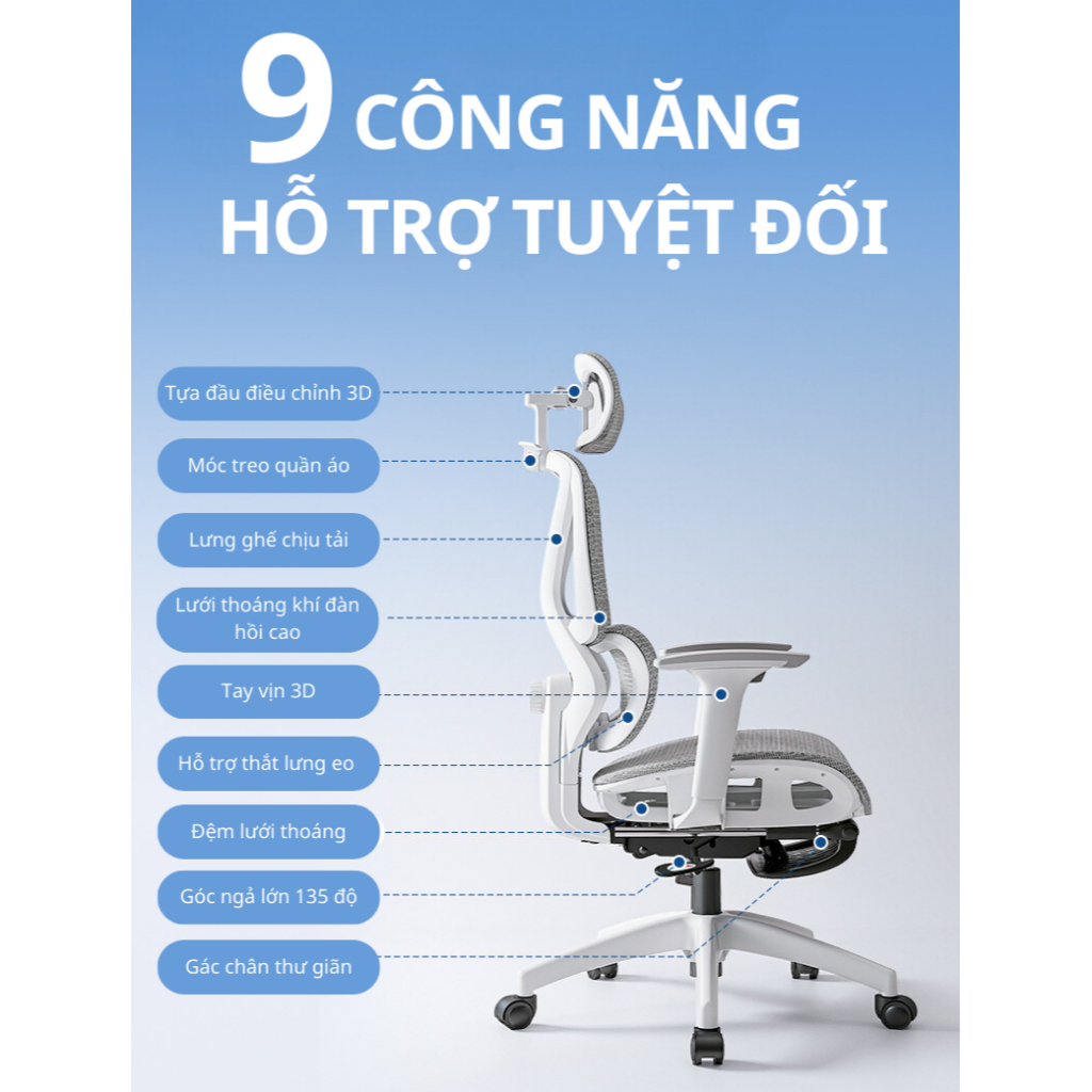 Ghế Xoay Công Thái Học CTH-09, Tựa Lưng Thay Đổi Linh Hoạt, Thiết Kế Bảo Vệ Cột Sống Ngả Lưng 135 Độ Resdani | BigBuy360 - bigbuy360.vn