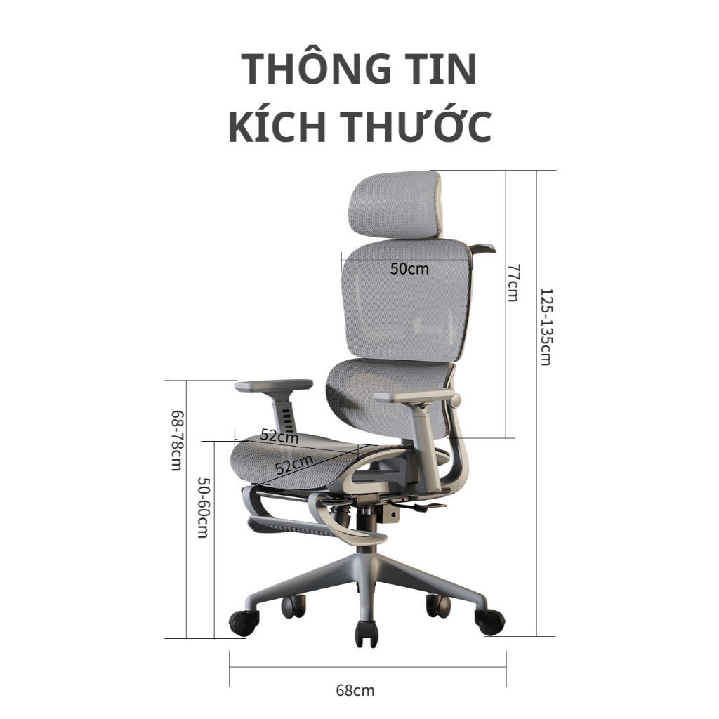 Ghế Công Thái Học CTH19  RESDANI ,Ghế Làm Việc Hỗ Trợ Tuyệt Đối Đốt Sống Lưng Và Cổ Ngả Lưng 135 Độ Lưng Lưới Thoáng | BigBuy360 - bigbuy360.vn