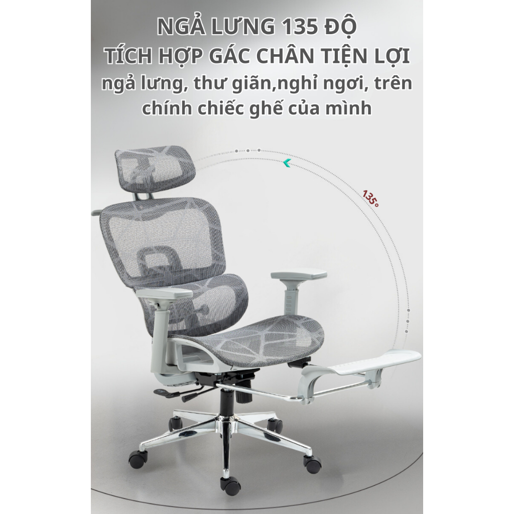 Ghế Công Thái Học CTH19  RESDANI ,Ghế Làm Việc Hỗ Trợ Tuyệt Đối Đốt Sống Lưng Và Cổ Ngả Lưng 135 Độ Lưng Lưới Thoáng | BigBuy360 - bigbuy360.vn