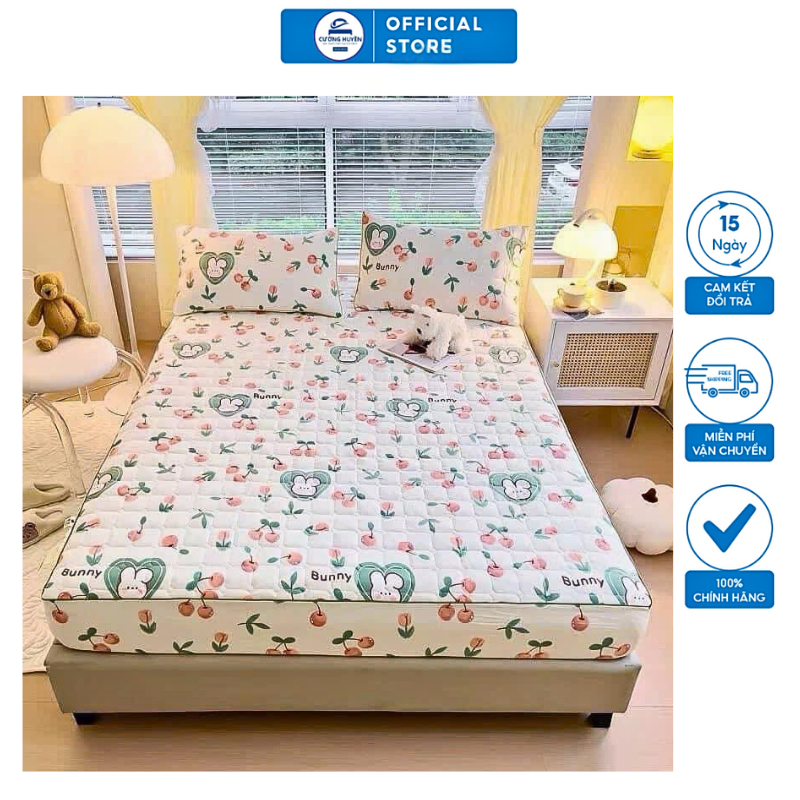 Bộ ga giường và vỏ gối trần bông cotton đũi xơ đậu nành CƯỜNG HUYỀN, set ga gối bo chun chất liệu co