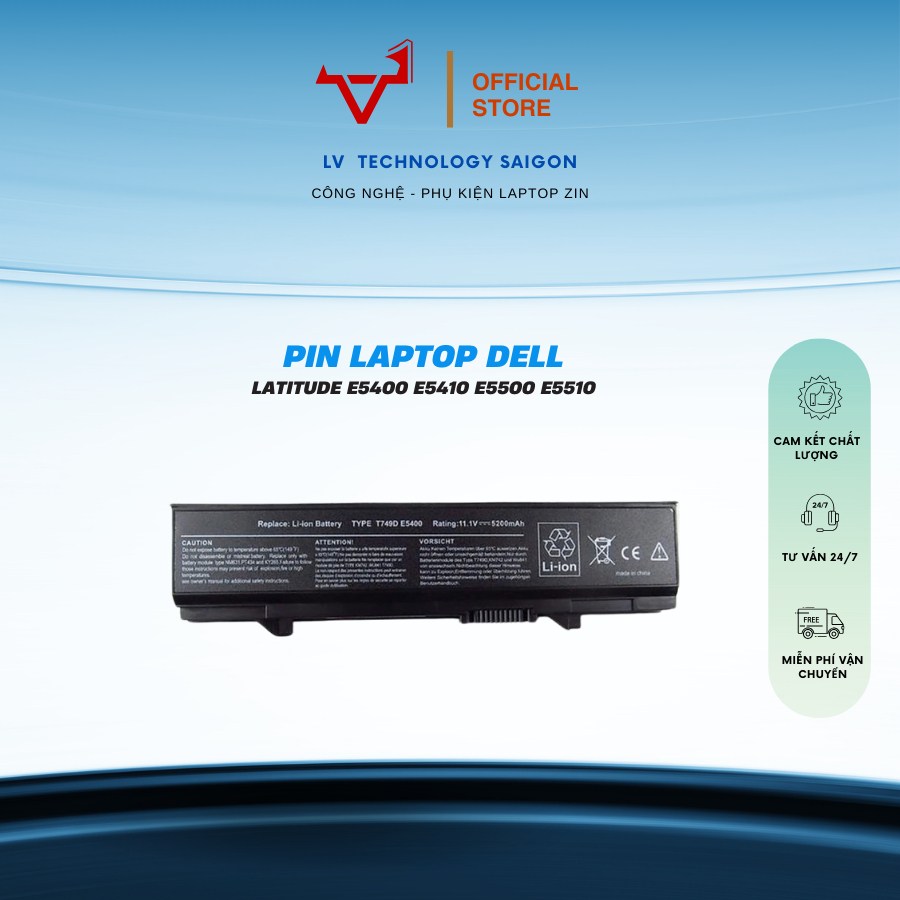 Pin Laptop Dell Latitude E5400 E5410 E5500 E5510 - Pin Dell Latitude E5400 11.1V 58Wh 5200mAh - BẢO 
