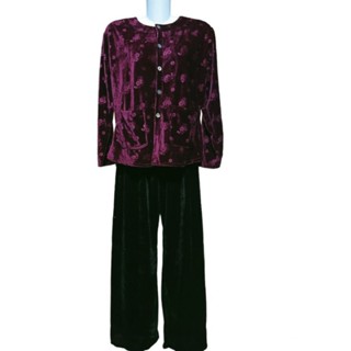 Bộ đồ nhung bà già, áo nhung hoa quần nhung trơn