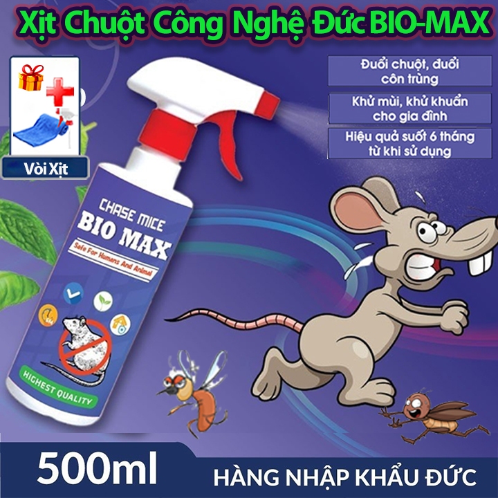 Bình Xịt Đuổi Chuột Bio MAX 500 ML Công Nghệ Đức - Không Mùi Chiết Xuất Thảo Mộc, An toàn Xua Đuổi Chuột, Gián, CônTrùng