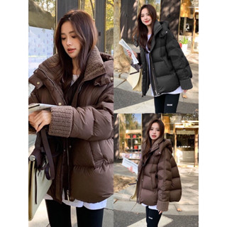 Áo khoác phao nữ form rộng có mũ cổ pha len hàng QC mẫu mới 2024  #6 ( có sẵn)