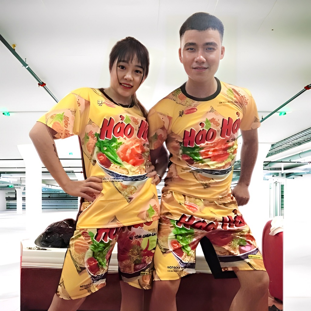 Bộ quần áo Hảo Hảo Nam Nữ gia đình mặc nhà cực hài chất thun lạnh co dãn không xù lông mặc nhóm, Đồ 