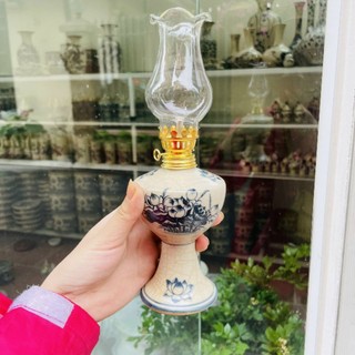 Đèn thờ, đèn dầu sứ  Men Rạn Đen có bóng