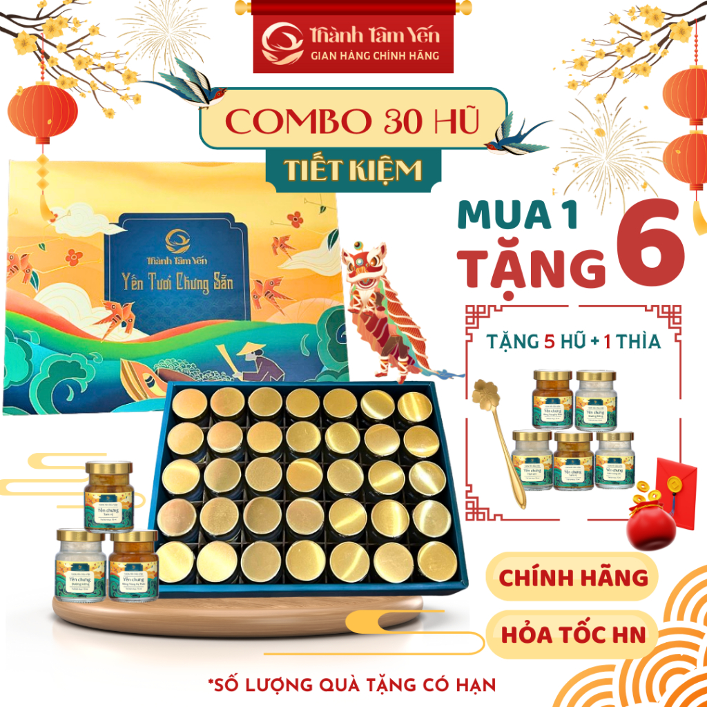   Combo 30 Hũ Tiết Kiệm  Yến Chưng Sẵn 30% Tổ yến hũ 70ml - Yến Sào Thành Tâm Yến - Quà Biếu Tặng-Quà Tết Cao Cấp 