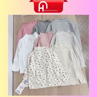  Set 4 áo giữ nhiệt chất zip phối tăm họa tiết hoa nhí chấm bi kẻ ngang cho bé gái - HNOrderChina 