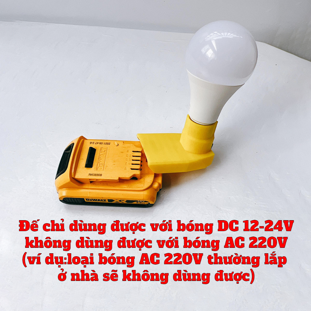Đế Đèn Led Pin Dewalt 20V - Ngàm Đế Đèn Led Thắp Sáng Chân Pin Máy Dewalt 20V