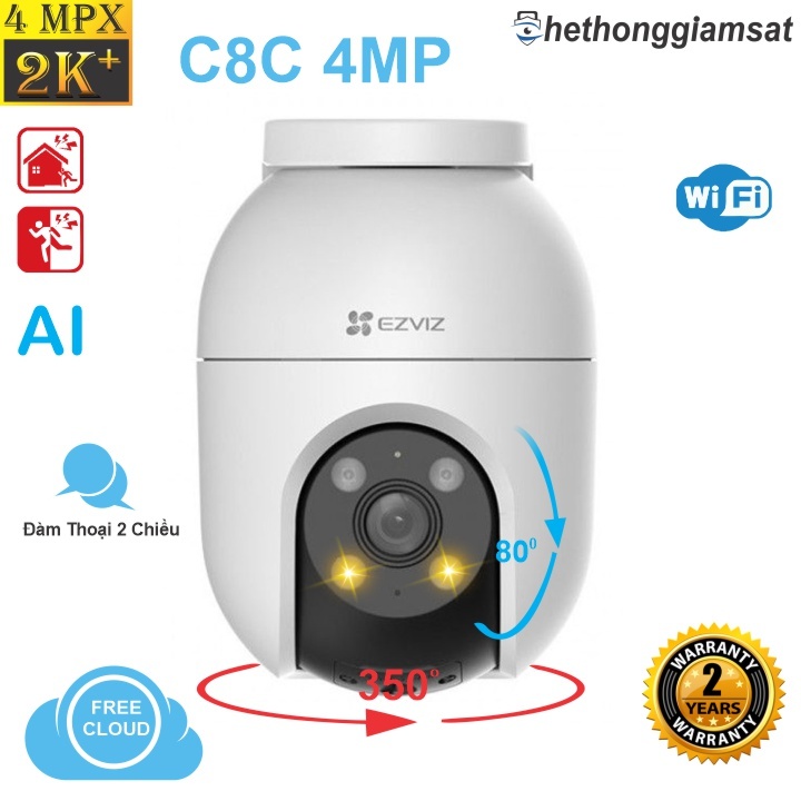 Camera Wifi Ngoài Trời EZVIZ C8C 4MP 2K+, Xoay 360, Màu Bang Đêm, Đàm Thoại, Chính Hãng, B/Hành 24th