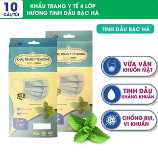 Khẩu trang hương bạc hà thơm mát - Khẩu trang y tế 4 lớp Gold Mask - Túi 10 cái | Trường Dương