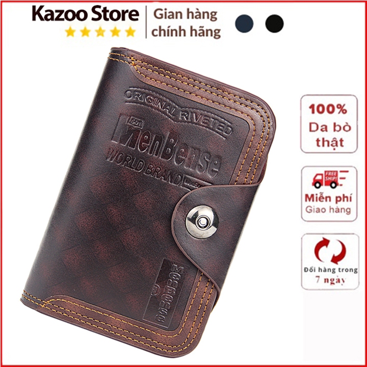 💖FREESHIP💖 Ví Da Nam Đứng Nhiều Ngăn Chống Nước Sọc Caro, Có Cúc Bấm, 2 Màu Cực Chất, Ví Gấp 3 Tăng Dung Tích Đựng Tiền