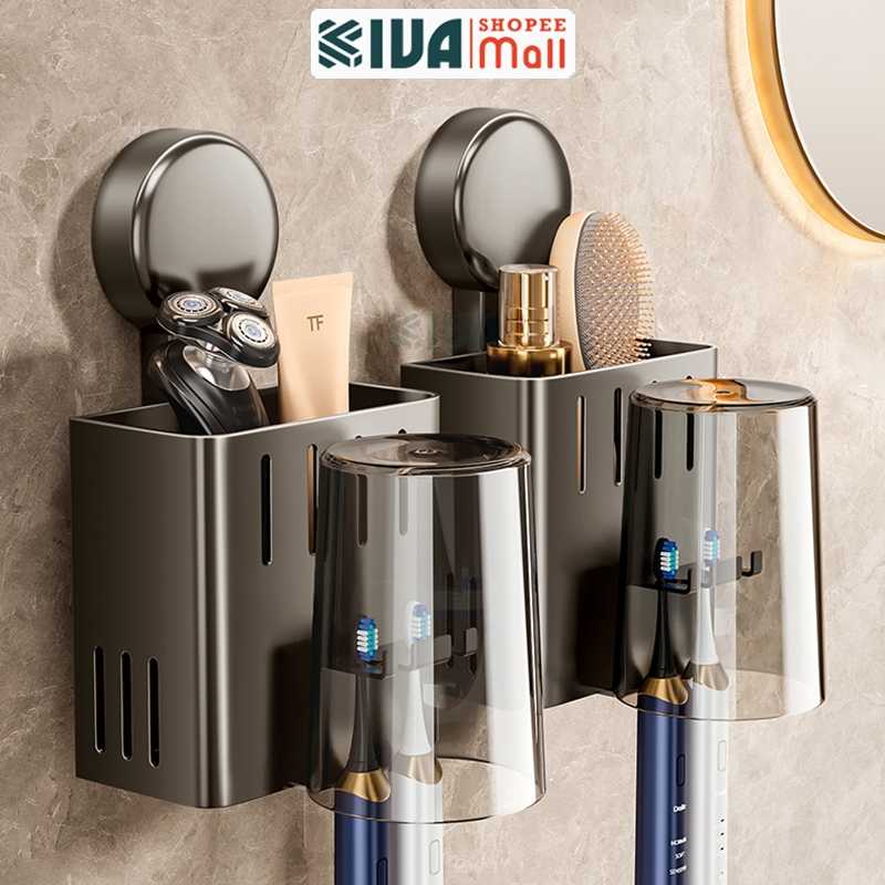 Kệ để, đựng bàn chải, kem đánh răng KIVA, lắp đặt hút chân không. Chất liệu nhôm hàng không.