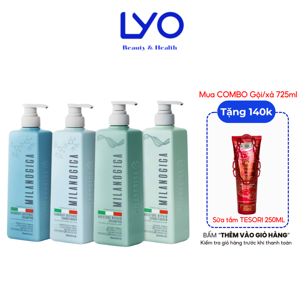 Bộ Dầu Gội Xả Hương Nước Hoa Giúp Sạch Gàu, Phục Hồi Tóc Hư Tổn Milanogica Shampoo / Conditioner 355ml - 725ml