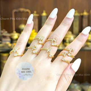 Nhẫn Đính Đá 26 Chữ Cái - Màu Vàng - Charm  Phụ Kiện Phong Thuỷ Chuỗi Vòng Tay May Mắn Nam Nữ đồng ZC