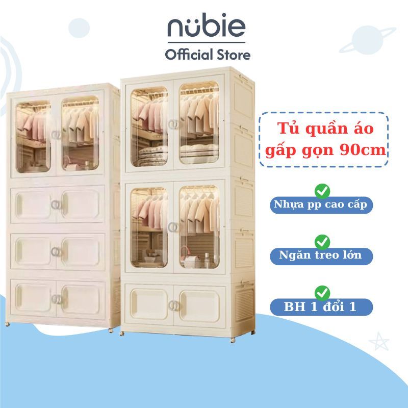 (Ngang 80-90cm) Tủ nhựa đựng đồ gấp gọn đa năng nhiều tầng, tủ quần áo lắp ghép có bánh xe, tháo lắp dễ