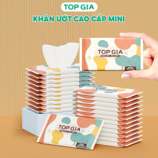 Set 10 Túi Khăn ướt mini cao cấp TOPGIA túi 10 gói 8 tờ mềm mại, khăn giấy ướt không mùi không parabens dành cho em bé