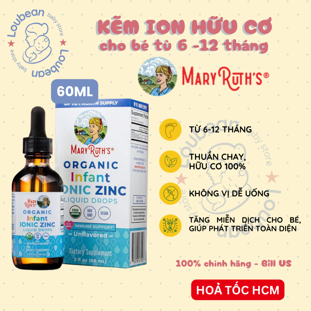 Date 2027 - Kẽm hữu cơ Infant Ionic Zinc Mary Ruth’s cho bé từ 6 tháng nội địa Mỹ đủ bill Loubean