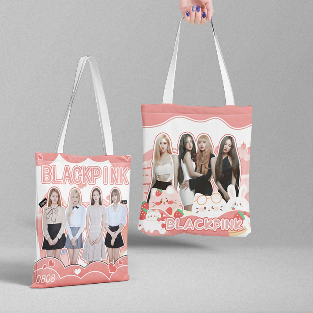 BLACKPINK Túi vải in hình Jennie Jisoo Lisa Rosé