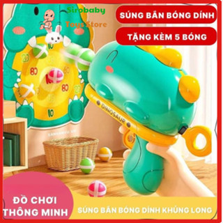 Đồ chơi súng ném bóng dính, súng bắn khủng long, bắn bóng phi tiêu cho bé tặng 6 bóng + bảng tiêu