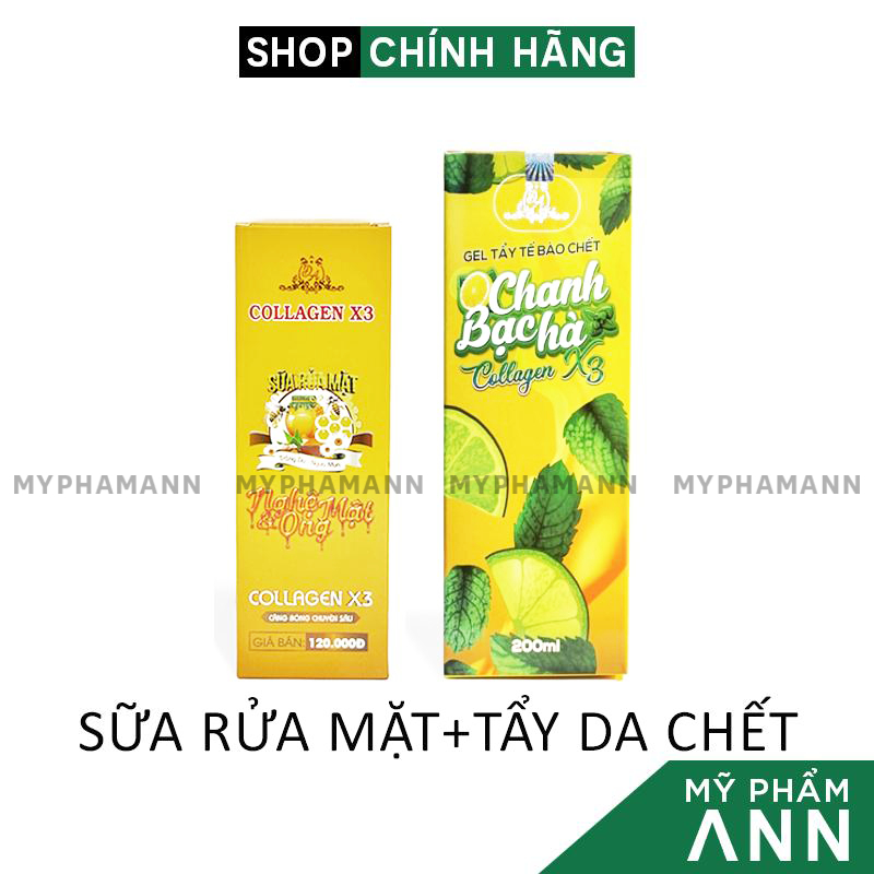Sữa Rửa Mặt Collagen X3 và Gel Tẩy Tế Bào Colagen X3 Luxury Mỹ Phẩm Đông Anh