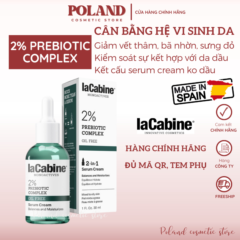 Serum LaCabine 2% Prebiotic Complex Tinh chất làm dịu giảm đỏ cân bằng hệ vi sinh cho da mụn 30ML