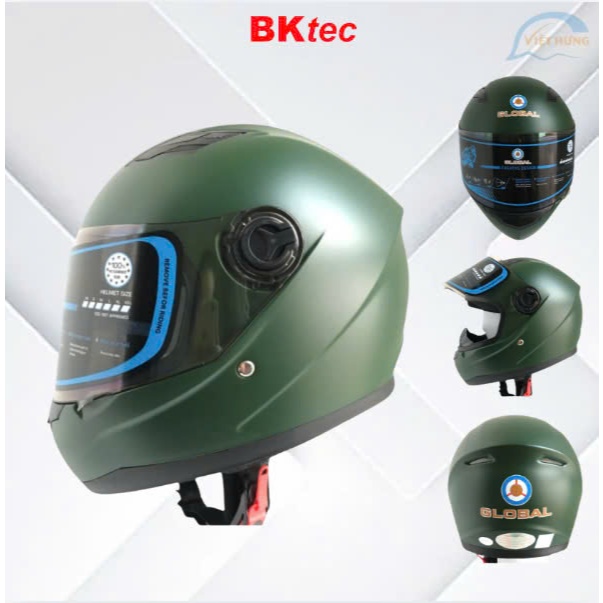 Mũ bảo hiểm Fullface BKtec BK31 Xanh lính nhám Không Logo và Có Logo  – Vòng đầu 56-59cm – Hàng chín