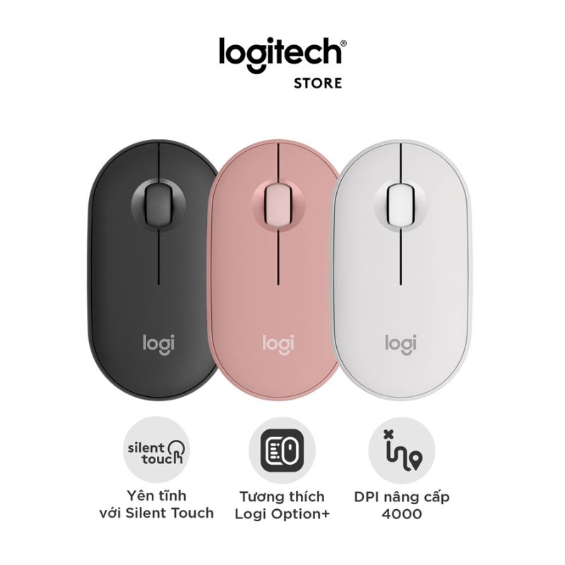 Chuột không dây Logitech Pebble M350 kết nối Bluetooth USB sử dụng cho MacOs Window nhỏ gọn HAPPY HAPPY HAPPY