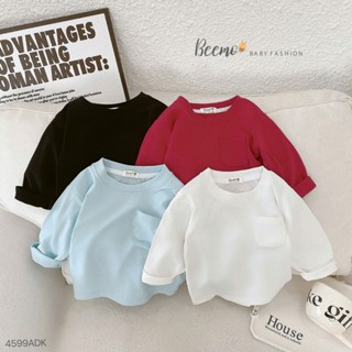 Áo phông/thun cotton dài tay trơn phối túi Beemo phong cách basic Hàn Quốc cho bé trai bé gái