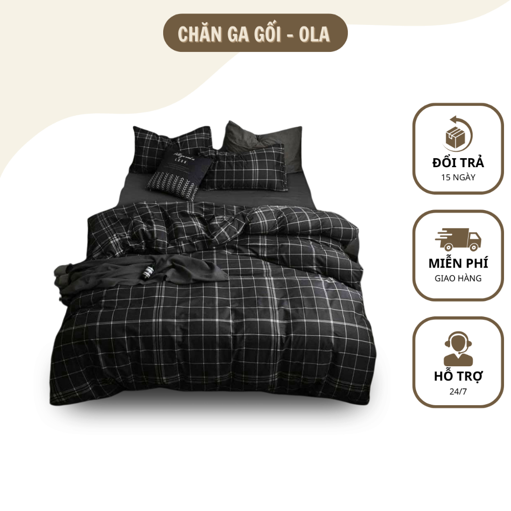 Bộ 5 món chăn ga gối cotton poly trần bông 1m6x2m 1m8x2m 2m2x2m