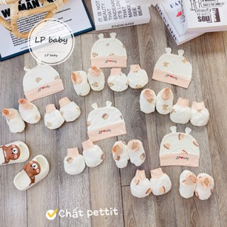 Sét Mũ Kèm Bao Tay Bao Chân Cho Bé Sơ Sinh Thun Lạnh Petit Phong Cách Hàn, Mềm Mịn Họa Tiết Dễ Thương SM22