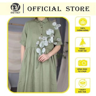 Váy sơ mi Linen thiết kế dáng dài ngắn tay, phong cách nhẹ nhàng thanh lịch