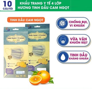 Khẩu trang 4 lớp có mùi hương cam ngọt - Khẩu trang chống nắng mùi tinh dầu Gold Mask - Túi 10 cái