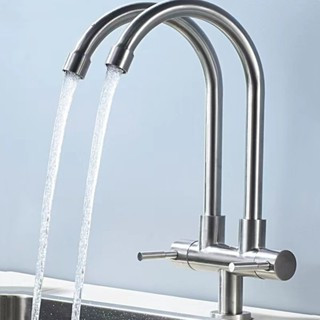 Vòi Rửa Chén Bát Lạnh ĐÔI Inox 304 N5027 dùng cho 2 hộc  VÒI CHÉN LẠNH ĐÔI, cùng 1 lúc xả 2 vòi nước