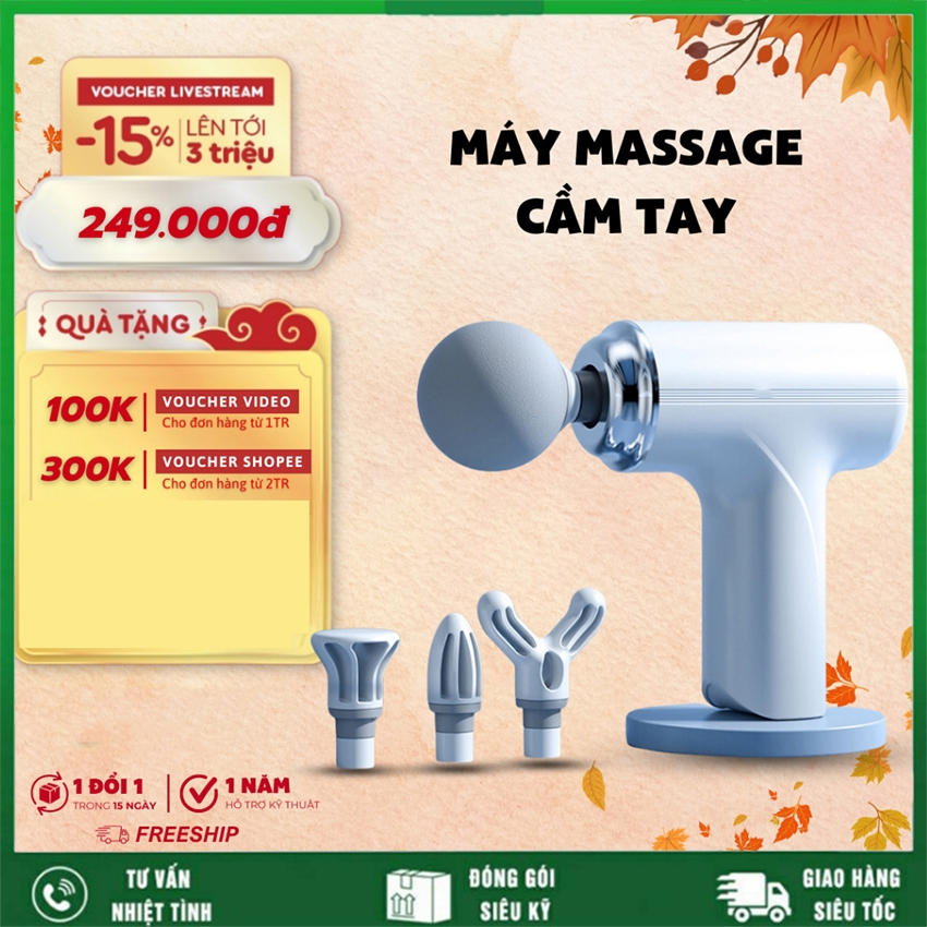 Máy Massage 4 Đầu 6 Chế Độ Fascial Gun Trị Nhức Mỏi Vai Gáy,Đau Giãn Căng Cơ