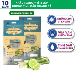 Túi 10 cái Khẩu trang 4 lớp hương tinh dầu Chanh Sả tự nhiên - Khẩu trang Gold Mask | Trường Dương
