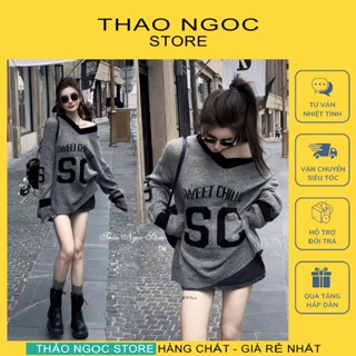  Áo len nữ tay dài form rộng cổ tim chữ SC giấu quần hàng nhập QC!  có sẵn,hình thật  THẢO NGỌC STORE 
