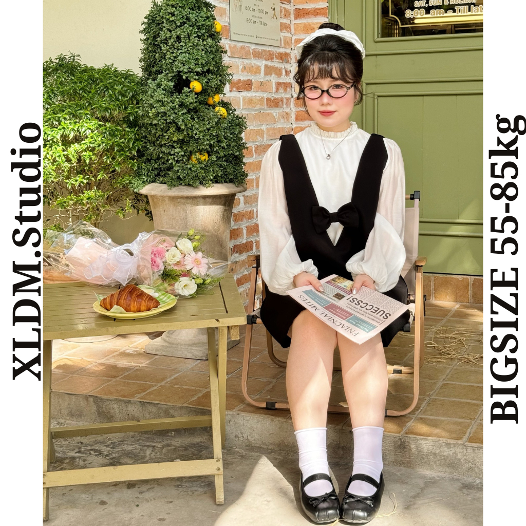 Set váy BIGSIZE áo sơ mi rời và váy yếm thiết kế che bụng XLDM Studio ( Meli Set)