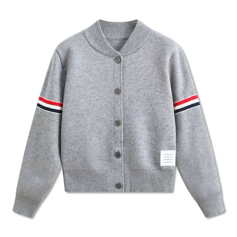 Áo Bomber Dáng Croptop, Áo Khoác Len Tăm Dày Dặn, Áo Len Cadigan Thom Brown Kiểu Dáng Hàn Quốc Mẫu M