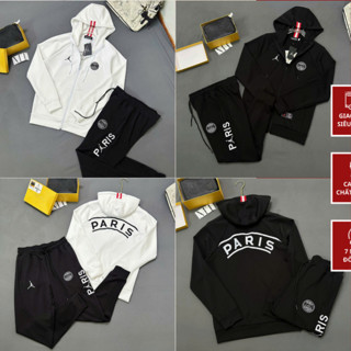 Bộ Quần Áo Hoodie Nam Paris Họa Tiết Logo Phối Sọc Mũ Siêu Đẹp - Bộ Nỉ Nam Hoodie Paris Chất Nỉ Dày Dặn Cao Cấp