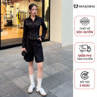 Áo sơ mi kaki đen chần chỉ trắng tạo điểm nhấn với những đường rã cá tính MEMYMIND - 24A0302