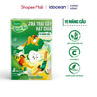 Hộp 8 ly trà trái cây hạt chia Lúave vị mãng cầu – Chiết xuất lá trà tươi, giàu vitamin C, chua ngọt thanh mát