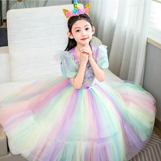 Đầm công chúa cho bé gái Ngựa pony unicorn cosplay halloween màu sắc cầu vồng size 12-40kg hàng Quảng Châu cao cấp