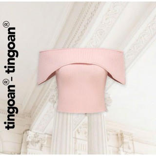 TINGOAN® - Áo trễ vai len xù croptop hồng lượn viền vòm ngực MISSY TOP/PK